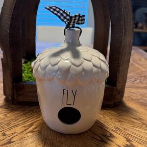 Rae Dunn Cream Acorn Birdhouse with Black Ribbon